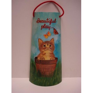 Tegola piccola con gattino decoupage su legno