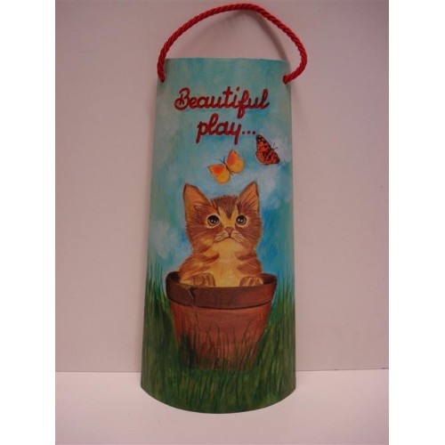Tegola piccola con gattino decoupage su legno