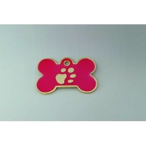 Medaglietta per cane osso grande colore rosa placcata in oro con incisione personalizzata