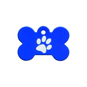 Medaglietta per cane blu osso grande con zampina