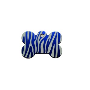 Medaglietta a forma osso cane fashion zebrata blu con incisione personalizzata