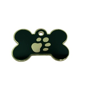 Medaglietta per cane osso grande colore verde placcata in oro con incisione personalizzata