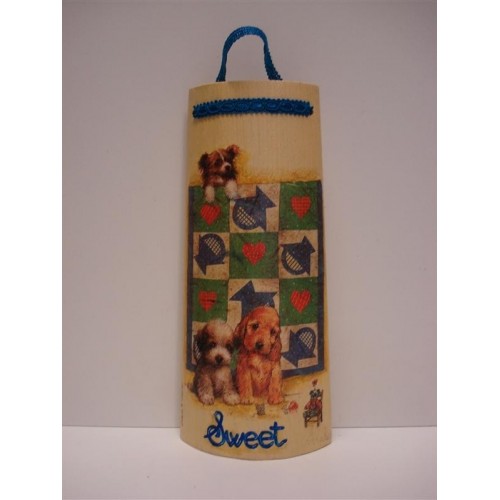 Tegola Piccola Con Cuccioli decoupage su legno