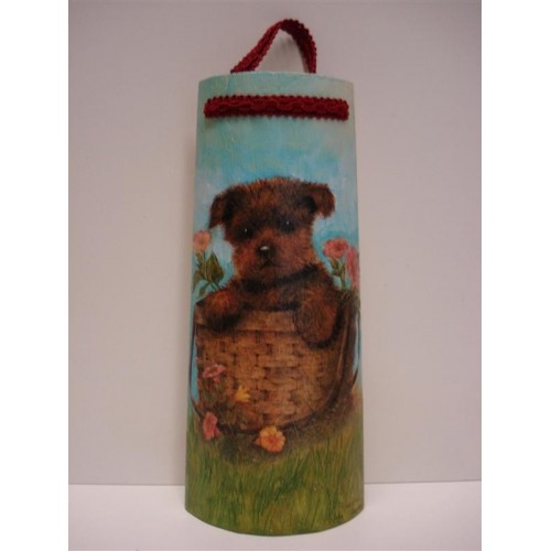 Tegola piccola con cane cucciolo decoupage su legno